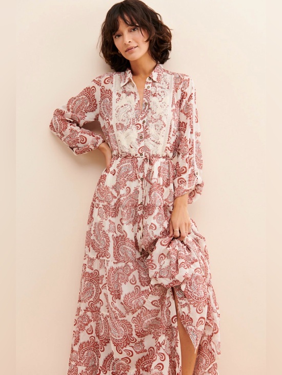 Anthropologie Dresses & Skirts - Anthropologie Allaire Embroidered Paisley Lace Bib Maxi Shirtdress Size M $228